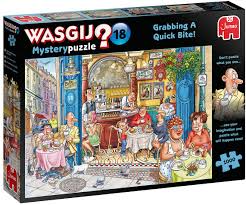 Wasgij mystery is the 'what happens next?' puzzle concept where you have to use your imagination to piece together what will happen next to the characters in . Amazon Com Jumbo Wasgij Mystery 18 Grabbing A Quick Bite Jigsaw Puzzles For Adults 1 000 Piece Toys Games