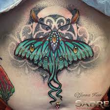 Underbust Lunamoth Tattoo Neotraditional Neotraditionaltattoo Underboobtattoo Underbusttattoo Sternumtat Moth Tattoo Lunar Moth Tattoo Luna Moth Tattoo