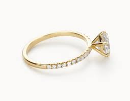 Modern 18k Yellow Gold Solitaire Round Brilliant Pave Band Diamond Enga Modern Engagement Rings Favorite Engagement Rings Yellow Gold Solitaire Engagement Ring