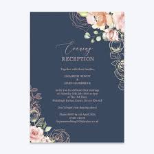 Navy Blush Rose Gold Floral Evening Reception Invitation Wedding Reception Invitations Reception Invitations Floral Wedding Invitations