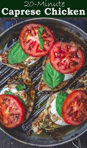 Best Caprese Chicken Recipe With Basil Pesto Fresh Mozzarella And Ripe Tomatoes Ready In 20 Minutes Glute Basil Recipes Fresh Tomato Recipes Caprese Chicken