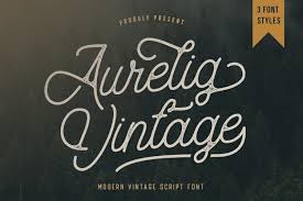 A bouncy, fun modern calligraphy font with tons of celebration catchwords, alternates and a sweet graphic bonus! Aurelig Vintage Script 518009 Script Font Bundles