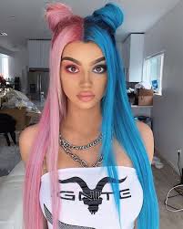 Beauty Photographer Mua On Instagram Had So Much Fun Creating With This Gorgeous Barbie Doll I Transfor Half And Half Hair Split Hair Blue And Pink Hair