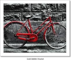Black And White Bike Color Freeart Fa32130059 In 2020 Red Bike Free Art Prints Red Bicycles