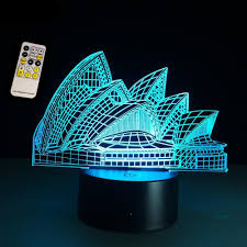 3d Lamp Visual Light Effect Sydney Opera Hologram Lamp In 2020 3d Night Light Night Light Led Color