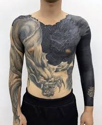 Dragon White Ink All Black Guys Chest And Sleeve Tattoos All Black Tattoos Best Sleeve Tattoos Chest Tattoo Men