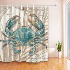 Nymb Ocean Animal Decor Blue Crab Shower Curtain 69x70 In Fabric Shower Curtains Bath Rugs Animal Decor