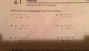 This first one in blue, y is equal to 7/5x minus 5, and then this one in green, y is equal to 3/5x minus 1. Solving Systems Of Equations By Graphing Y 1 3 4 Brainly Com