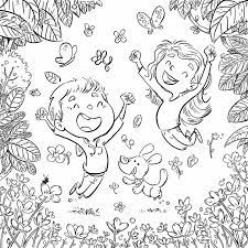 Cuentos, adivinanzas y películas infantiles. Ninos En Primavera Para Colorear Ilustraciones De Cuentos Infantiles Dibustock Expertos En Ilustracion
