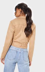 Klass collection size 20 faux suede coat jacket camel button blazer beige light. Camel Faux Suede Biker Jacket Prettylittlething