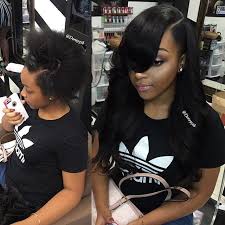 The pigtails show versatility of the sew in. Sew In On Natural Hair Style Name Roll And Set Sew In Also Included In Jan Sew In Specia Long Weave Hairstyles Natural Hair Sew In Sew In Weave Hairstyles