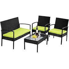Hm Home 4 Pc Rattan Patio Furniture Set Wicker Conversation Set Garden Lawn Outdoor Sofa Set Cush Patio Furniture Sets Rattan Patio Furniture Outdoor Sofa Sets
