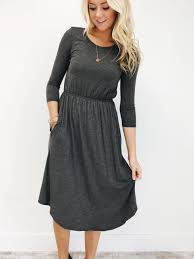 Black 3 4 Sleeve Dress With Pockets Charcoal 3 4 Sleeve Midi Dress Pockets Elastic Waistband Extremely Soft Material Fits True To Size Also Availa Modest Dresses Fashion Midi Dress With Sleeves