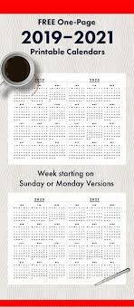 Free One Page 2019 2020 2021 Printable At A Glance Calendars Printable Yearly Calendar Planner Calendar Printables Calendar Printables