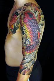 Red And Yellow Koi Fish Japanese Half Sleeve Tattoo Ideas For Guys Japanese Sleeve Tattoos Half Sleeve Tattoo Half Sleeve Tattoos For Guys