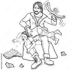 Vector illustration upset father spanking child with strap black and white  Stock Vector | Adobe Stock