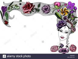 Frisuren selber machen magischer zopf schnelle frisur für mädchen lange haare in 2 minuten. Schone Junge Madchen Mit Langen Haaren Bunten Bluten Knospen Und Blatter In Frisur Feder Madchen Mit Pfingstrosen Rosen Orchideen Anemonen Flora Stock Vektorgrafik Alamy