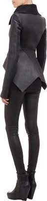 Rick Owens Leather Neoprene Peplum Jacket At Barneys Com Futuristic Fashion Fashion Leather Fashion