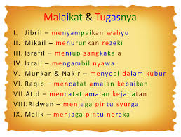 Dengan iman kita mempercayai adanya makhluk ghaib yang bernama malaikat yang menjalankan tugasnya menurut perintah allah. 10 Malaikat Allah Dan Tugasnya Musafir
