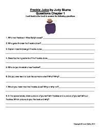 Freckle Juice By Judy Blume Chapters 1 4 5 Comprehension Questions Judy Blume Freckle Juice Comprehension Questions