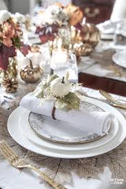To add some elegance to a spring table, pick up some taper candles. Elegant White Gold Thanksgiving Table Setting Setting For Four