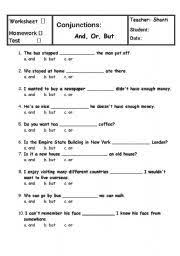English Worksheet Conjunctions And Or But Conjunctions Worksheet Grammar Worksheets 2nd Grade Worksheets