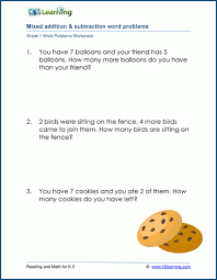 Using these first grade math worksheets will help your child to: Mixed Addition And Subtraction Word Problem Worksheets For Grade 1 K5 Learning