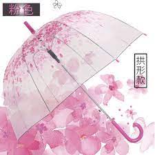 日本韩国个性小清新树叶樱花心形直柄长伞加厚创意情侣男女雨伞 transparent umbrella umbrella pink umbrella