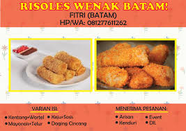 Dalam dunia pastri, risoles pada umumnya merupakan gulungan yang memiliki ragam jenis isian, yang kemudian digoreng atau dipanggang hingga Risoles Isi Wartel Kentang Dan Ayam Batam