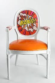 Leather Pop Art French Louis Xvi Upholstered Armchair Handcarved And Painted White Red Orange Pink Dining Chair Funky Chairs Art Furniture Art Chair