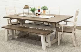 The small rectangle table accommodates 3 chairs and one bench that can seat 2 people. Coastal Farm House Trestle Table With 1 Bench Dutch Craft Furniture