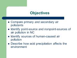 Anthropogenic air pollution sources are: Air Pollution Objectives Compare Primary And Secondary Air Pollutants Identify Point Source And Nonpoint Sources Of Air Pollution In Nc Identify Sources Ppt Download