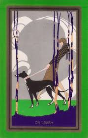 Art Deco Card On Leash Art Deco Illustration Art Deco Posters Art