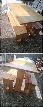Much An Elegant Designing Of The Table And Benches Is Carried Out With The Wood Pallet Use A Perfect Choice For Wooden Pallets Pallet Furniture Pallet Designs