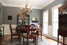 Fabulous dining room in captivating royal blue [design: Smoky Blue Dining Room With Brown And Black Accents Eclectic Dining Room Birmingham By Unskinny Boppy Houzz