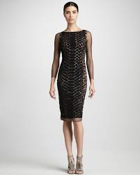 Carmen Marc Valvo Snakeskinprint Cocktail Dress In Black Nude Black Lyst