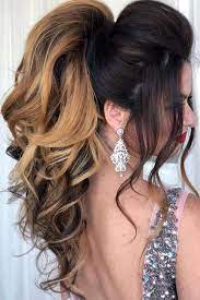 Wedding Hairstyles For Long Hair High Ponytail With Swept Back And Loose Curls Komarova Websalon Loose Hairstyles Wedding Hairstyles For Long Hair Hair Styles