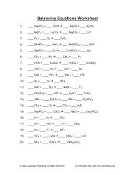 For each of the following problems, write complete chemical equations to describe the chemical 49 Balancing Chemical Equations Worksheets With Answers
