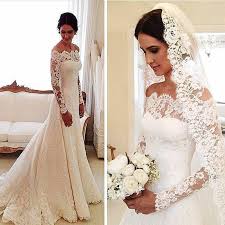 A bolder alternative is our cute wedding dress with a high neckline, cap sleeves and a long tulle skirt. 2021 Vintage Lace Mermaid Wedding Dress Long Sleeves Sexy Off The Shoulder Custom Made Sweep Train Bridal Gowns Wedding Dresses Aliexpress
