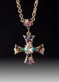 Jpratt Designs Custom Designed And Custom Created Multi Colored Gemstone Cross Necklace In Yellow Gold