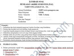By guru merry posted on 25/02/2021. Kisi Kisi Dan Soal Pas Pjok Smp Semester 1 Kelas 7 8 9 Kurikulum 2013