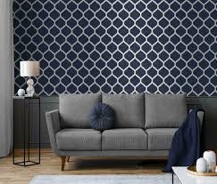 See more ideas about geometric wallpaper navy, geometric wallpaper, copper living room. Navy Blue Wallpaper Trellis Geometric Metallic Textured Silver Feature Wall New Wallpaper Decor