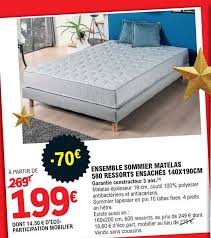 Matelas ressort et sommier lattes. Offre Ensemble Sommier Matelas 580 Ressorts Ensaches 140x190 Cm Chez E Leclerc