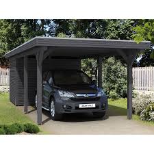 Skan Holz Carport Spessart 355 Cm X 846 Cm Mit Abstellraum Schiefergrau Kaufen Bei Obi