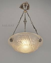 Schneider 1930 French Art Deco Chandelier In Nickel Plated Solid Brass And Moulded Pressed Frosted Glass Paravas Ebay