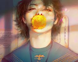 All Male Brown Hair Close Cropped Flowers Han Sol Vernon Choi Male Realistic Red Eyes Rukiana Seventeen Short Hair Realistic Art Art Boy Art