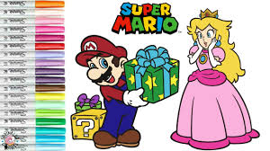 Figure from the box art. Super Mario Bros Coloring Book Page Mario And Princess Peach Gift Time Yoshi Youtube