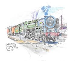 British Rail Britannia Pacific Class Locomotive Coloured Pencils Train Sketch British Rail Locomotive