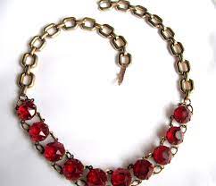 Art Deco Necklace Ruby Red Rhinestone 1930s Vintage Jewelry Etsy