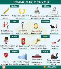 Homonym List Of 300 Homonyms In English With Examples 7 E S L Homonyms Learn English Learn English Vocabulary